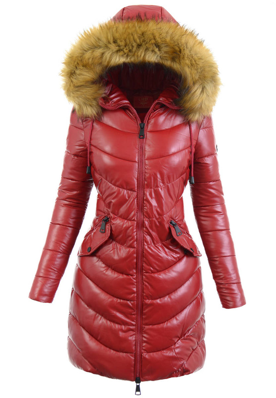 Damska Zimowa Ortalionowa Kurtka Czerwona