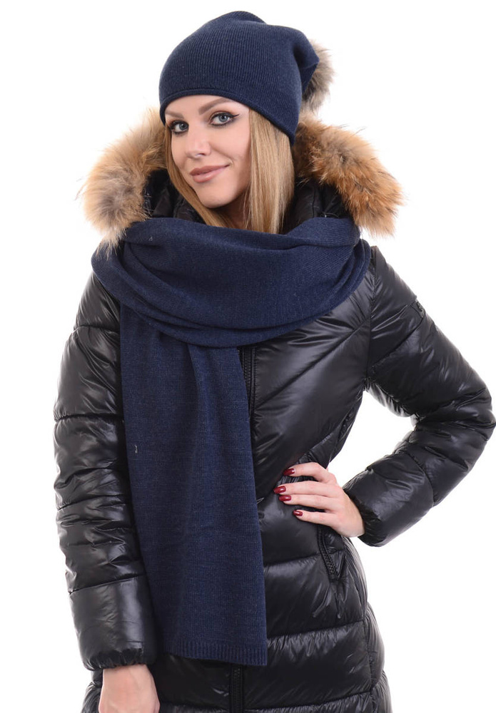 Damski Komplet Czapka Z Szalikiem Granatowy