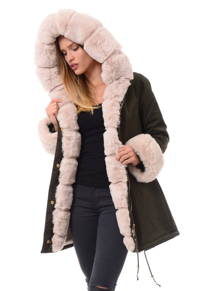 Damska Parka Kurtka Zimowa Khaki