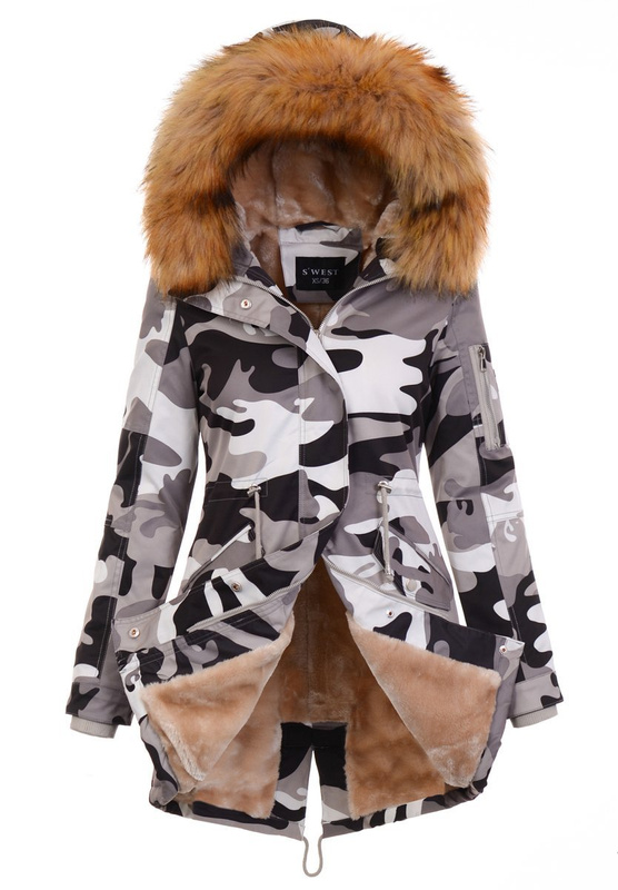 Parka Zimowa Biało-Beżowa Moro