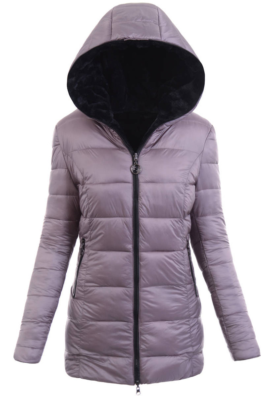 Damska Zimowa Dwustronna Kurtka Czarna