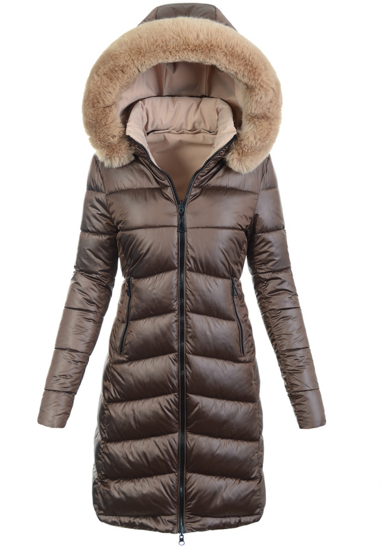 Damska Zimowa Ortalionowa Kurtka Brązowa