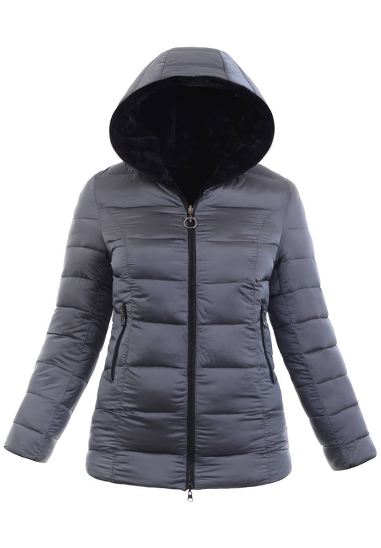 Damska Zimowa Dwustronna Kurtka Grafitowa