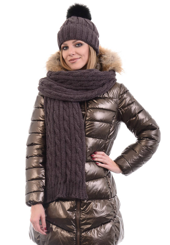 Komplet Damski Czapka z Szalikiem Śliwkowy