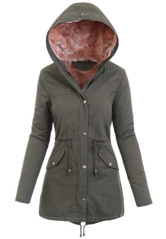 Damska Parka Iwet Zielona z Różowym Futerkiem