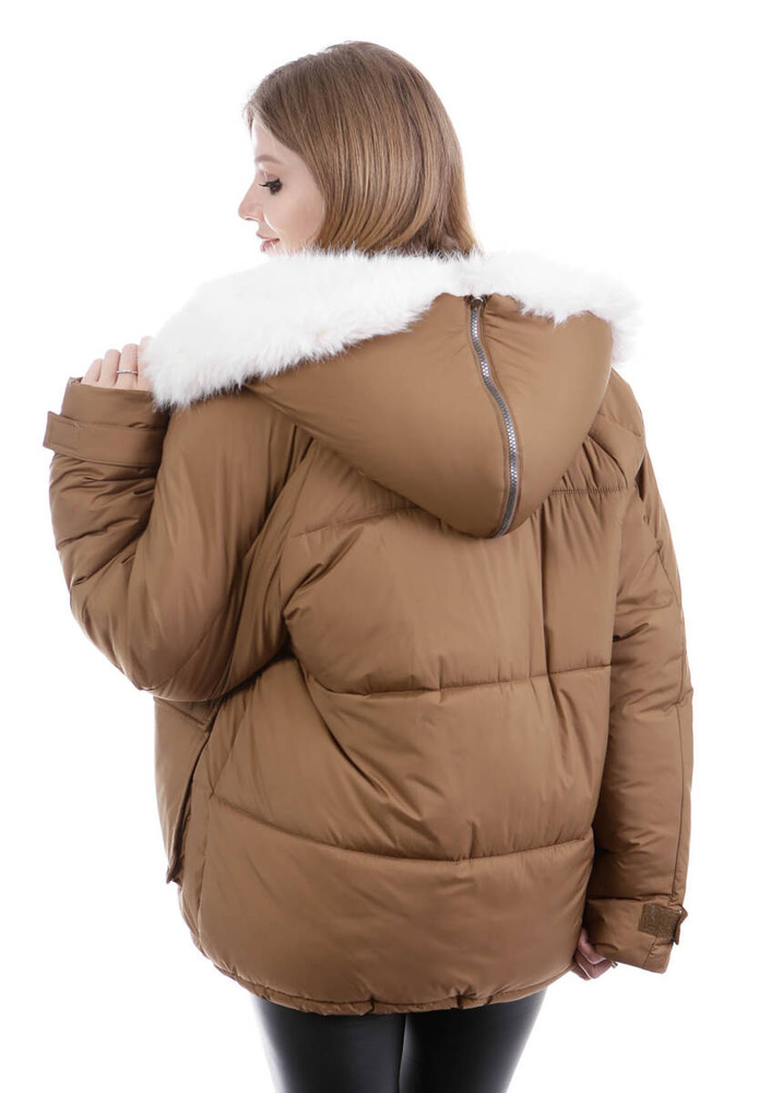 Damska Zimowa Ortalionowa Kurtka Brązowa