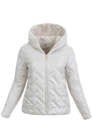 Damska Kurtka Zimowa Ecru z Kremowym Futerkiem