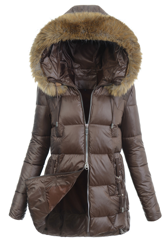 Damska Zimowa Ortalionowa Kurtka Brązowa