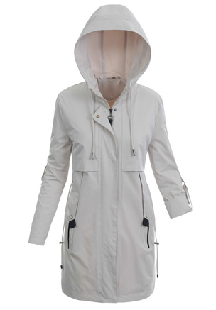 Damska Wiosenno-Jesienna Kurtka Parka Ecru