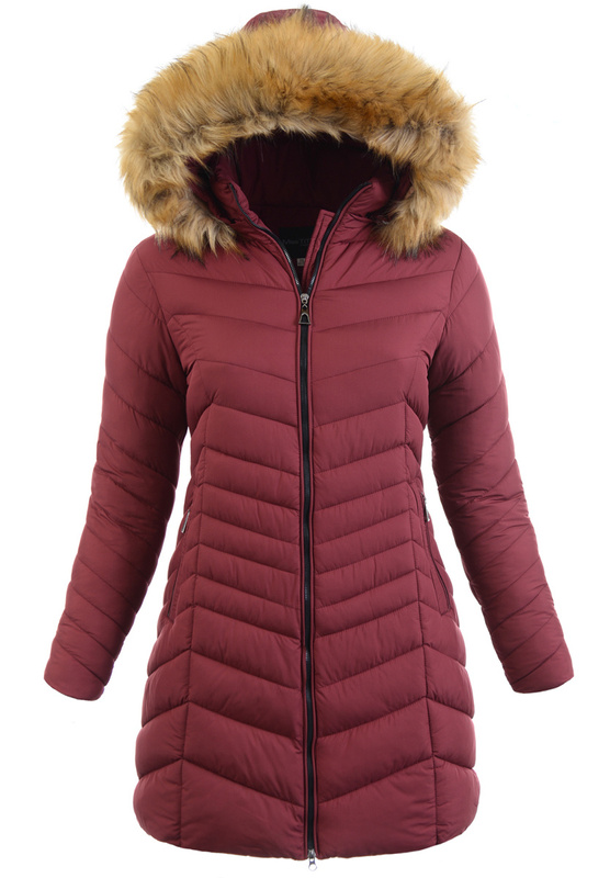 Damska Zimowa Ortalionowa Kurtka Bordowa