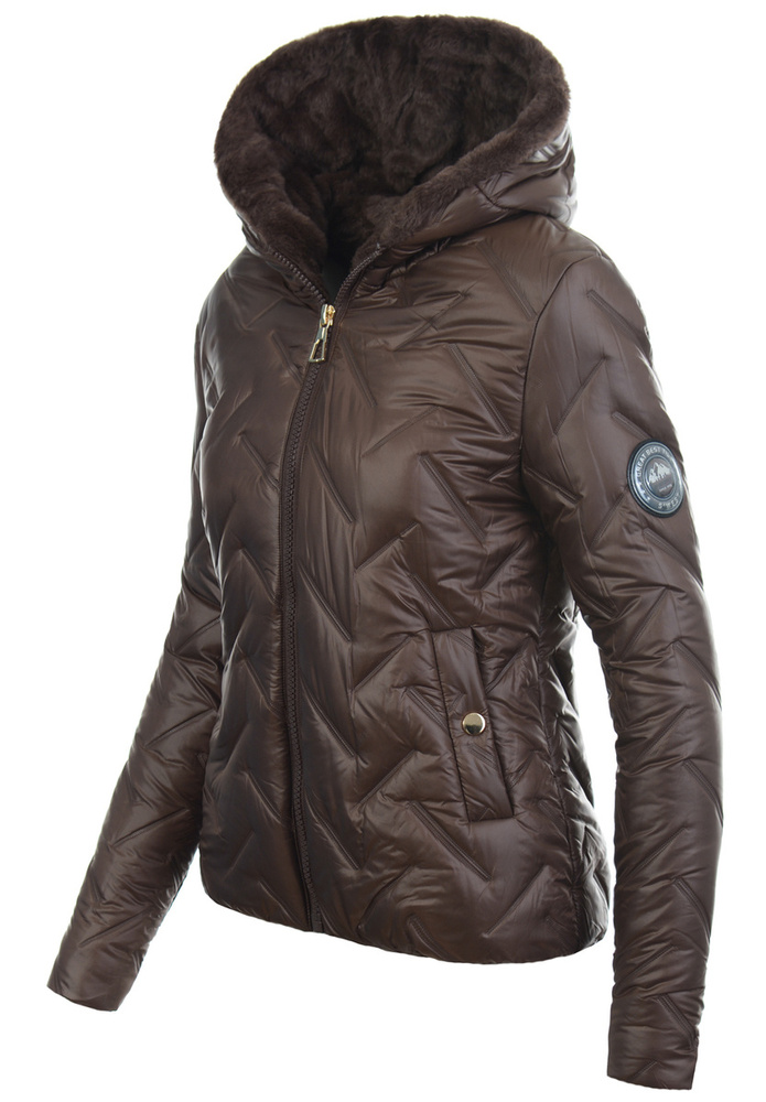 Damska Kurtka Zimowa Brązowa z Brązowym Futerkiem