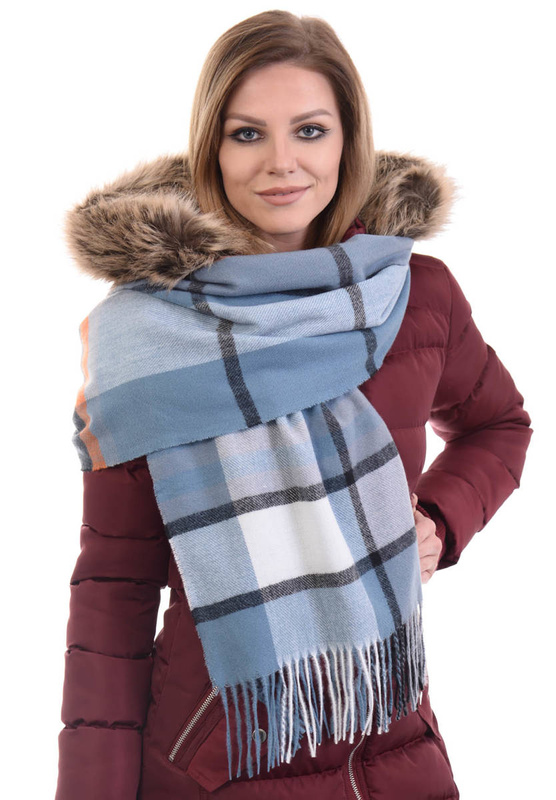 Szal Damski W Kratę NIebieski