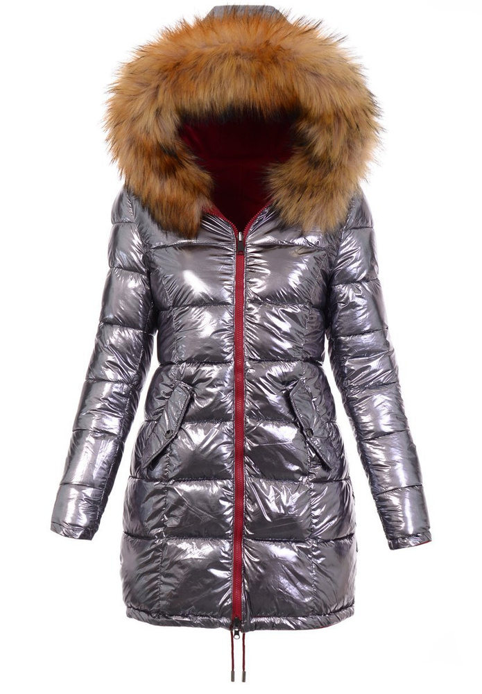 Damska Parka Kurtka Zimowa Czerwona