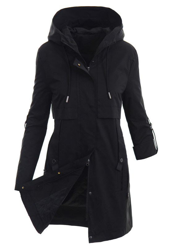 Damska Wiosenno-Jesienna Kurtka Parka Czarna