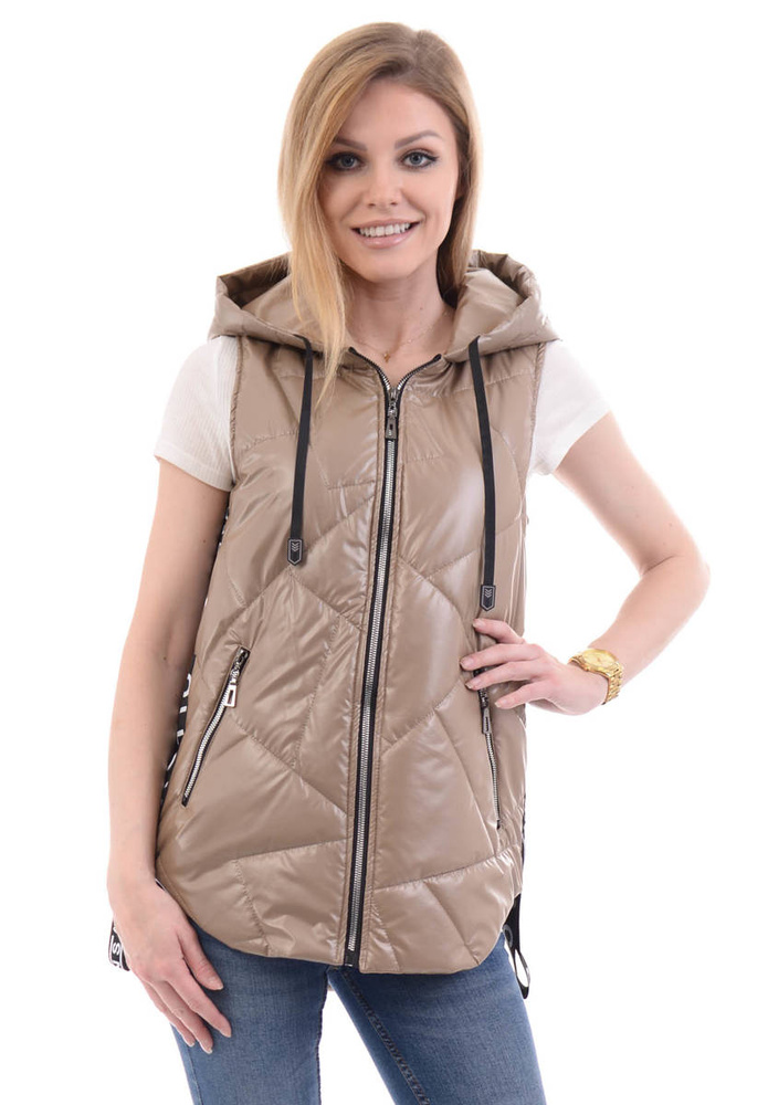 Damska Kamizelka Bezrękawnik Beżowy