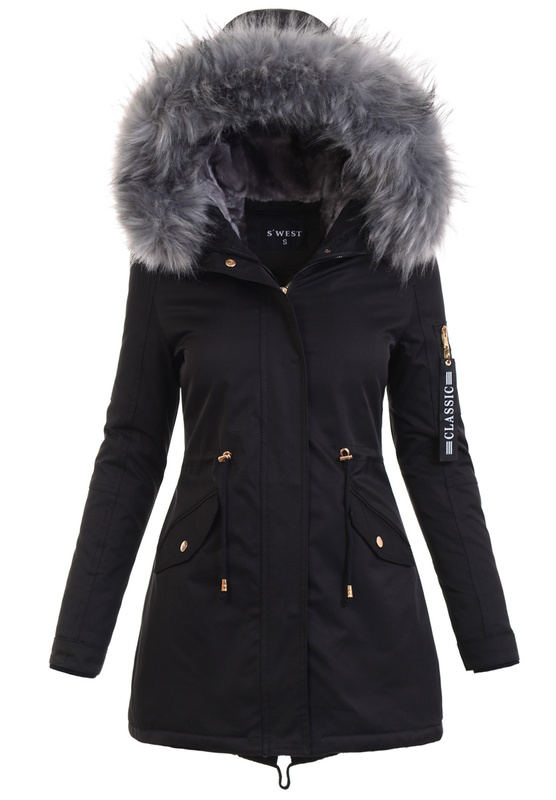 Zimowa Parka Czarna z Szarym Futerkiem