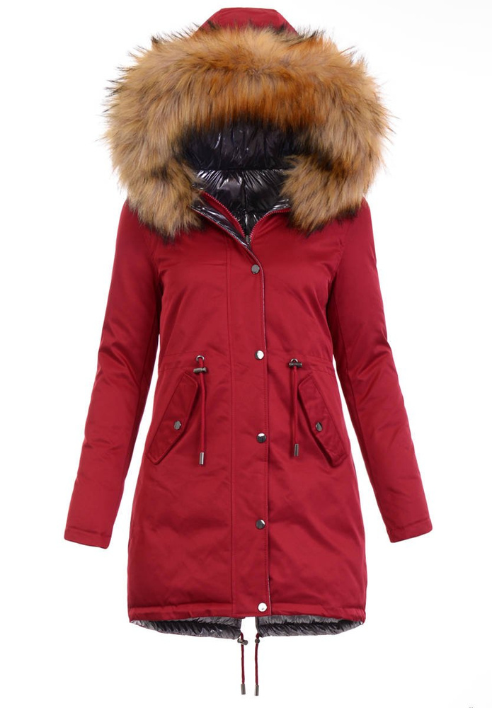 Damska Parka Kurtka Zimowa Czerwona