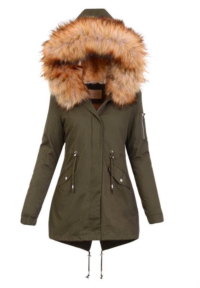 Damska Kurtka Parka 2w1 Emilia Khaki z Brązowym Futerkiem