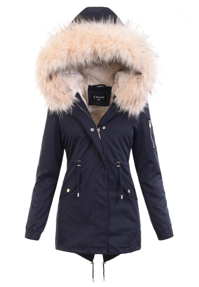 Damska Parka Kurtka 2w1 Zimowa Granatowa