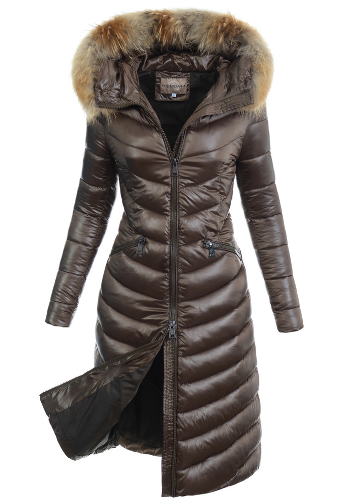Damska Zimowa Ortalionowa Kurtka Brązowa
