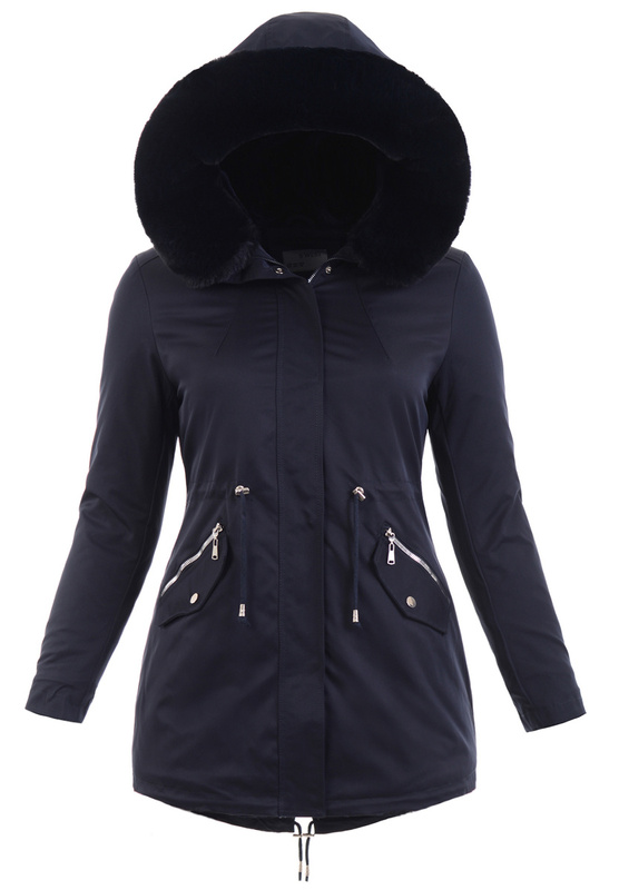 Damska Parka Kurtka Zimowa Granatowa