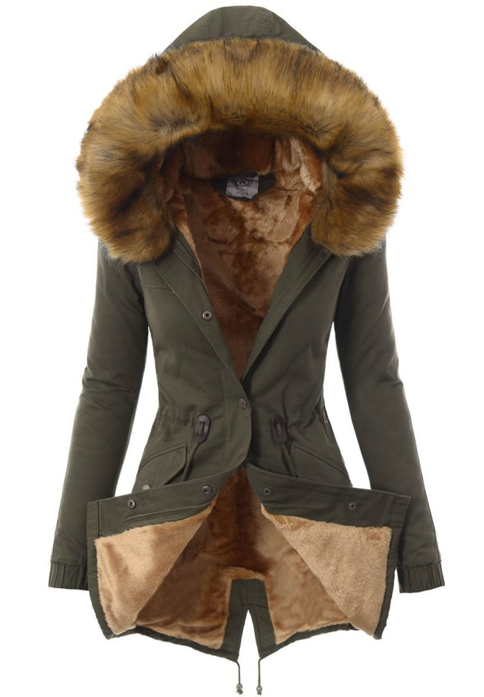 Damska Parka Kurtka Zimowa Futro Zielona