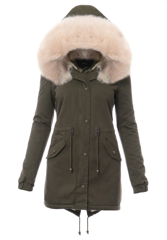 Damska Parka Kurtka Zimowa Futro Zielona