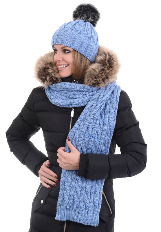 Komplet Damski Czapka z Szalikiem Niebieski