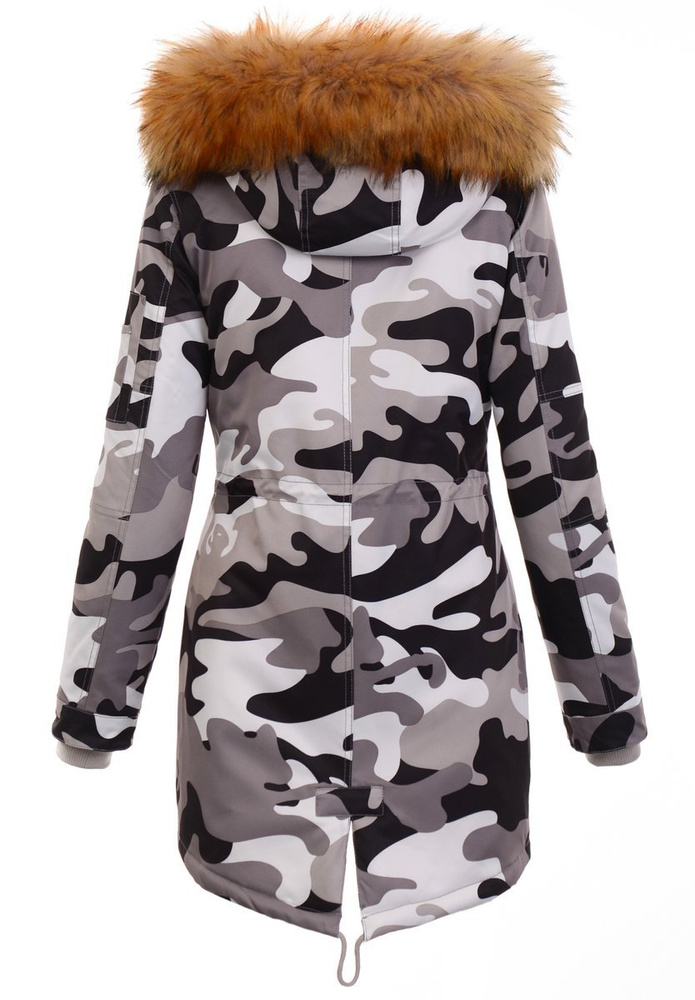 Parka Zimowa Biało-Beżowa Moro