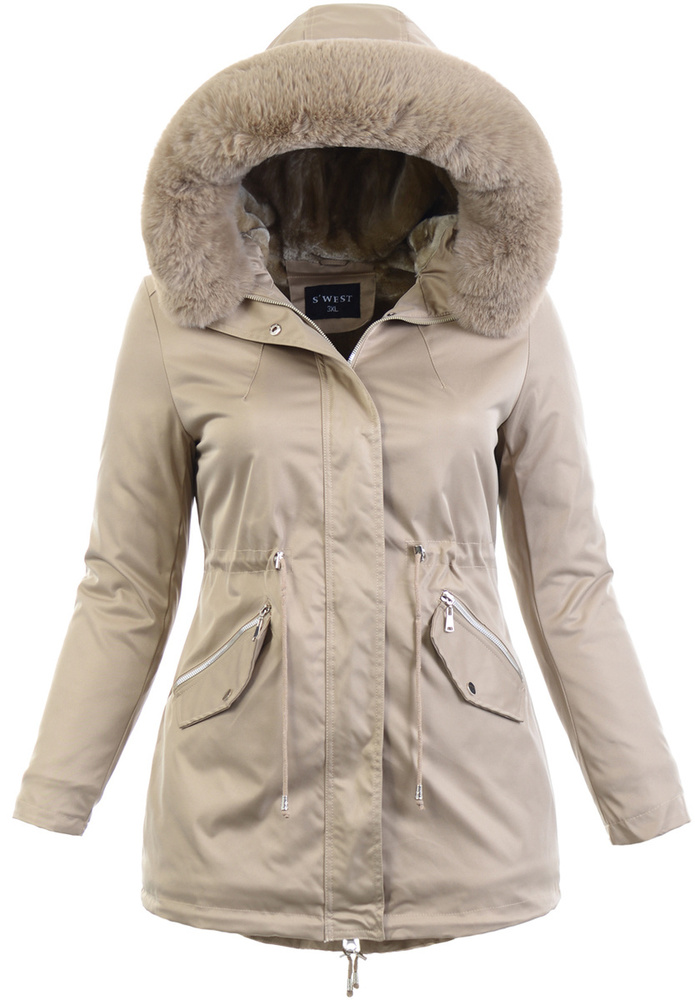 Damska Parka Kurtka Zimowa Beżowa