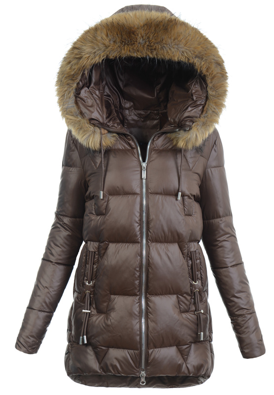 Damska Zimowa Ortalionowa Kurtka Brązowa