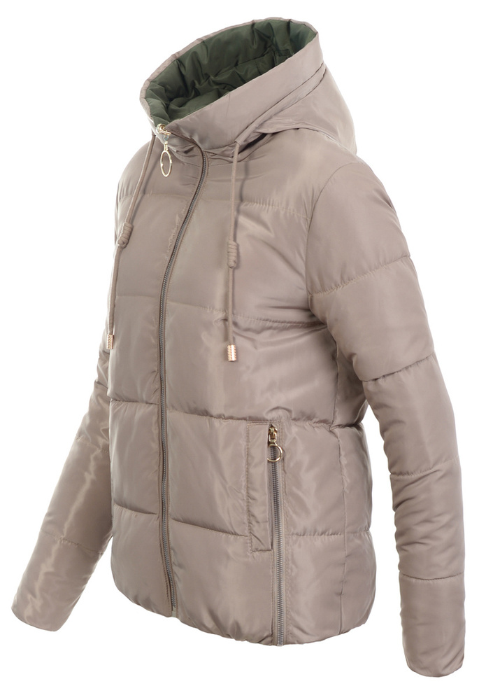 Damska Zimowa Ortalionowa Kurtka Dwustronna Beżowa