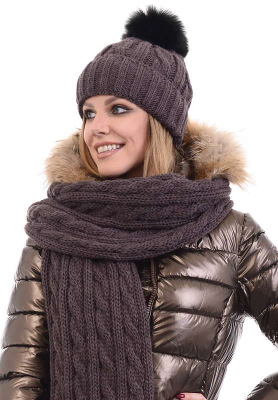 Komplet Damski Czapka z Szalikiem Śliwkowy