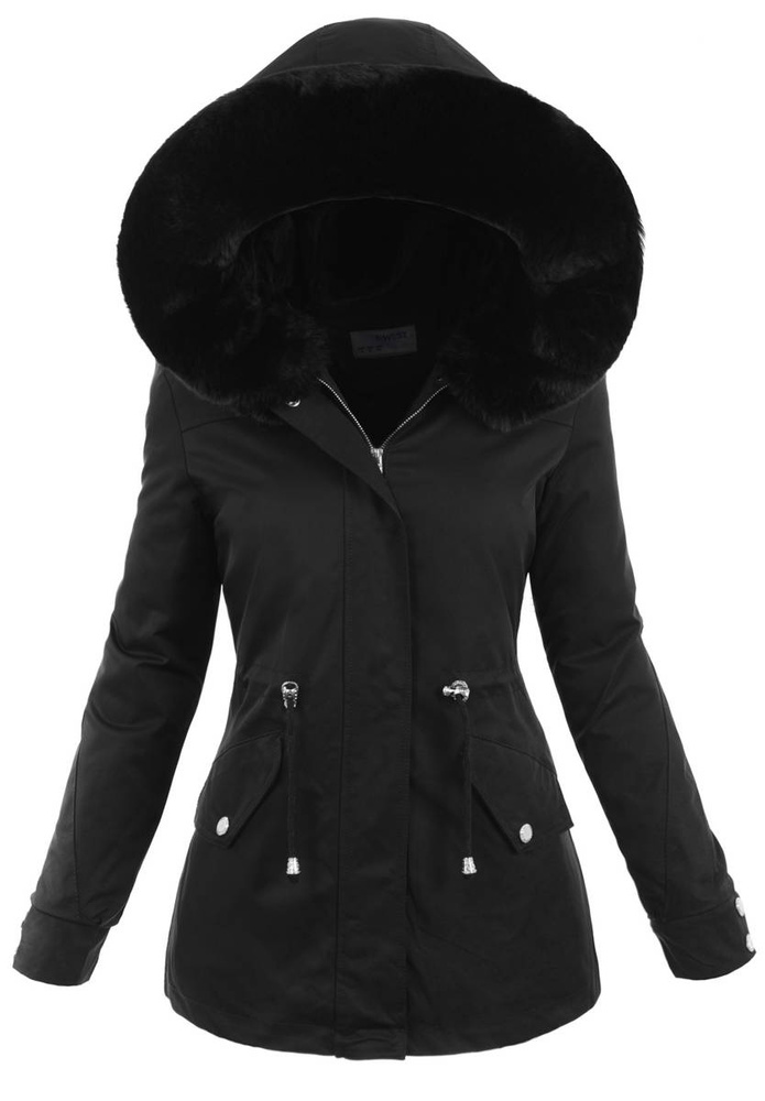Damska Parka Kurtka Zimowa Czarna