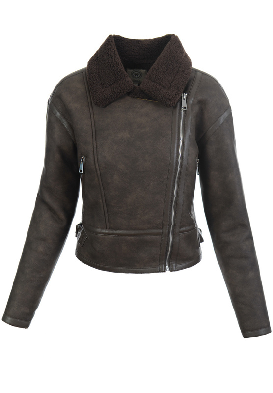 Damska Zimowa Kurtka Kożuszek Brązowy