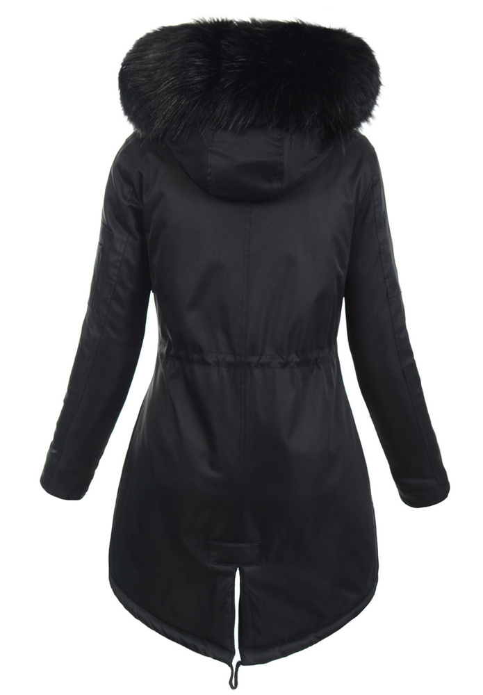 Zimowa Parka Czarna z Czarnym Futerkiem B532