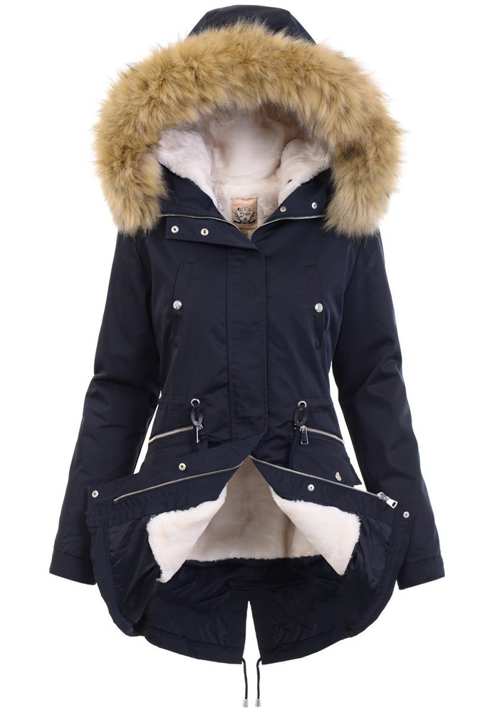 Damska Parka Kurtka 2w1 Zimowa Granatowa