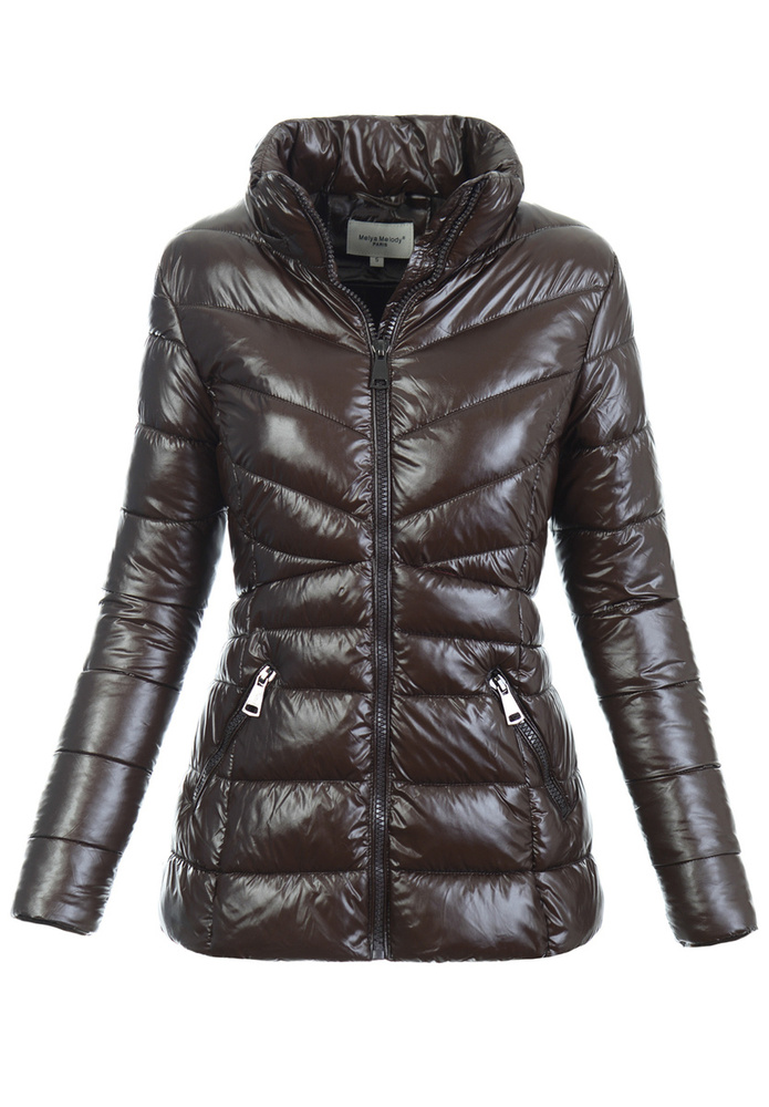 Damska Zimowa Ortalionowa Kurtka Brązowa