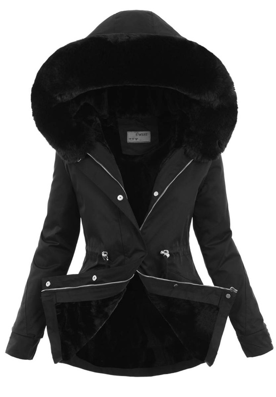 Damska Parka Kurtka Zimowa Czarna