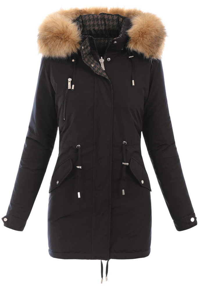 Damska Parka Kurtka 2w1 Zimowa Czarna