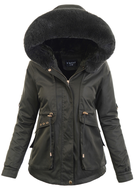 Damska Zimowa Parka Kurtka Zielona