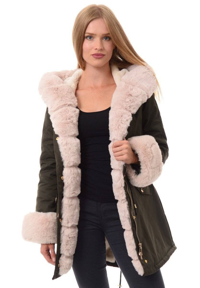 Damska Parka Kurtka Zimowa Khaki