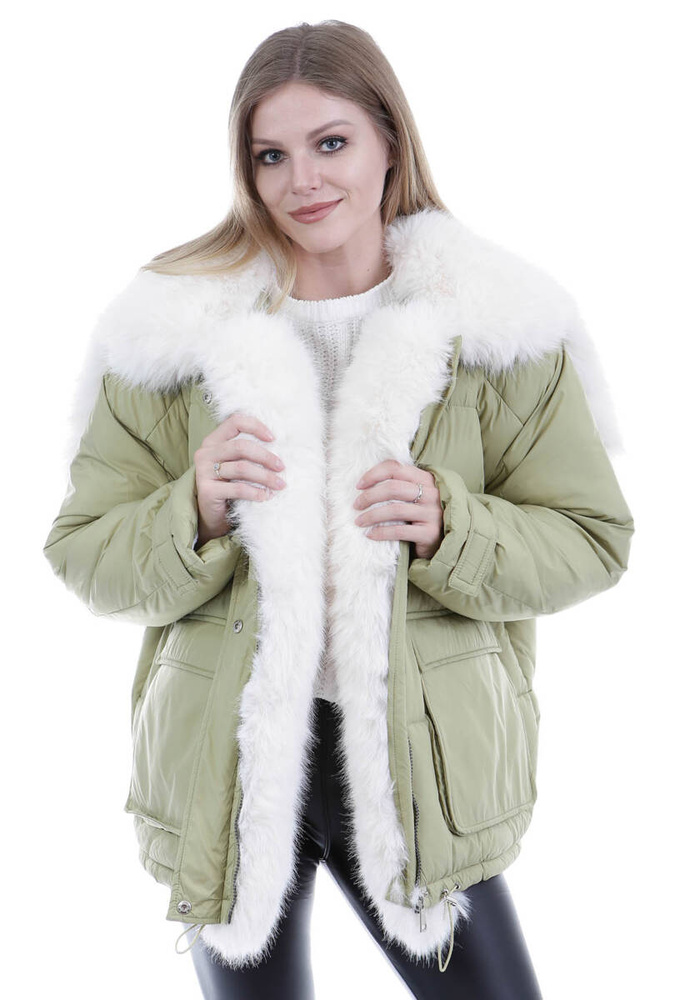 Damska Zimowa Ortalionowa Kurtka Zielona