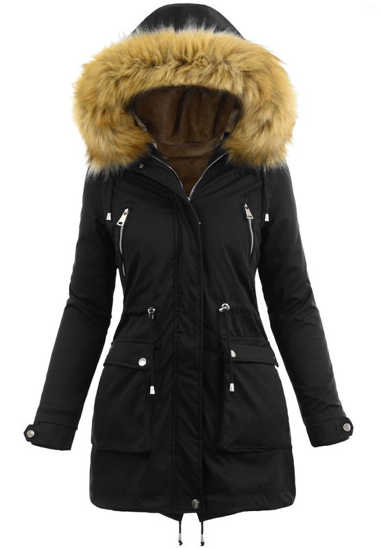 Damska Parka Kurtka 2w1 Zimowa Czarna