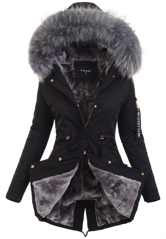 Zimowa Parka Czarna z Szarym Futerkiem