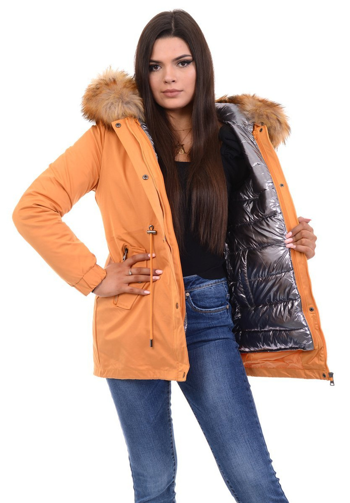 Damska Parka Kurtka Zimowa 3w1 Camel