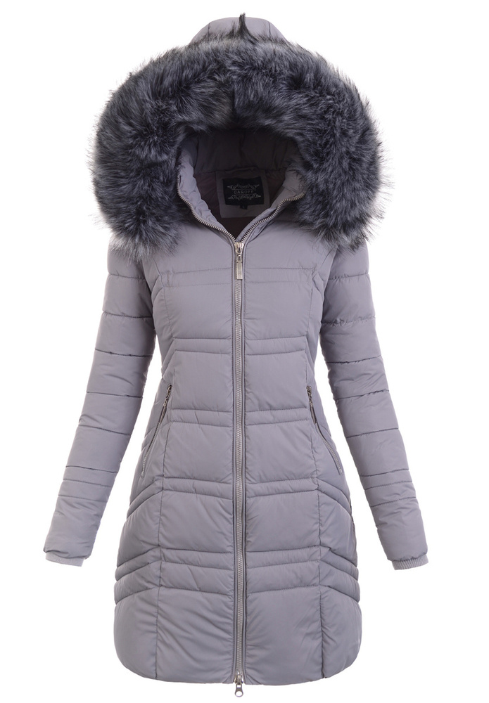 Damska Zimowa Ortalionowa Kurtka Szara