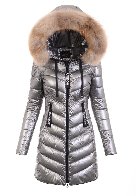 Damska Zimowa Ortalionowa Kurtka Srebrna