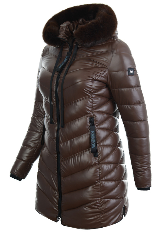 Damska Zimowa Ortalionowa Kurtka Brązowa