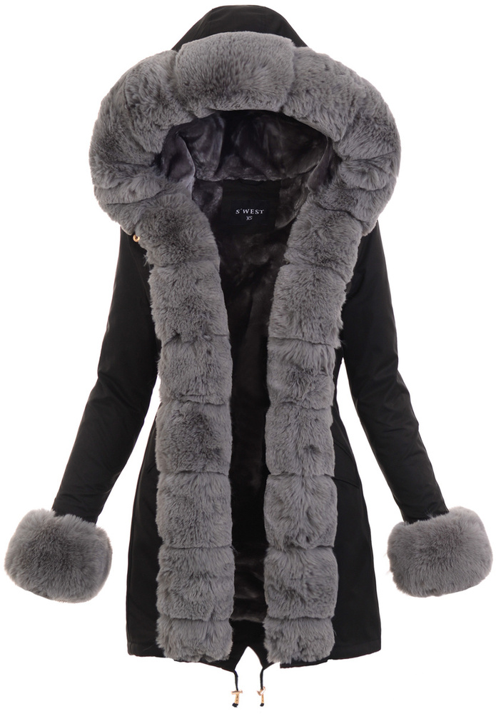 Damska Parka Kurtka Zimowa Czarna